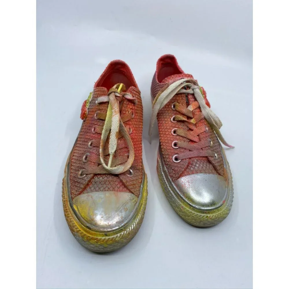 Converse Sneakers Customized Orange Silver Size 7 - Picture 4 of 13